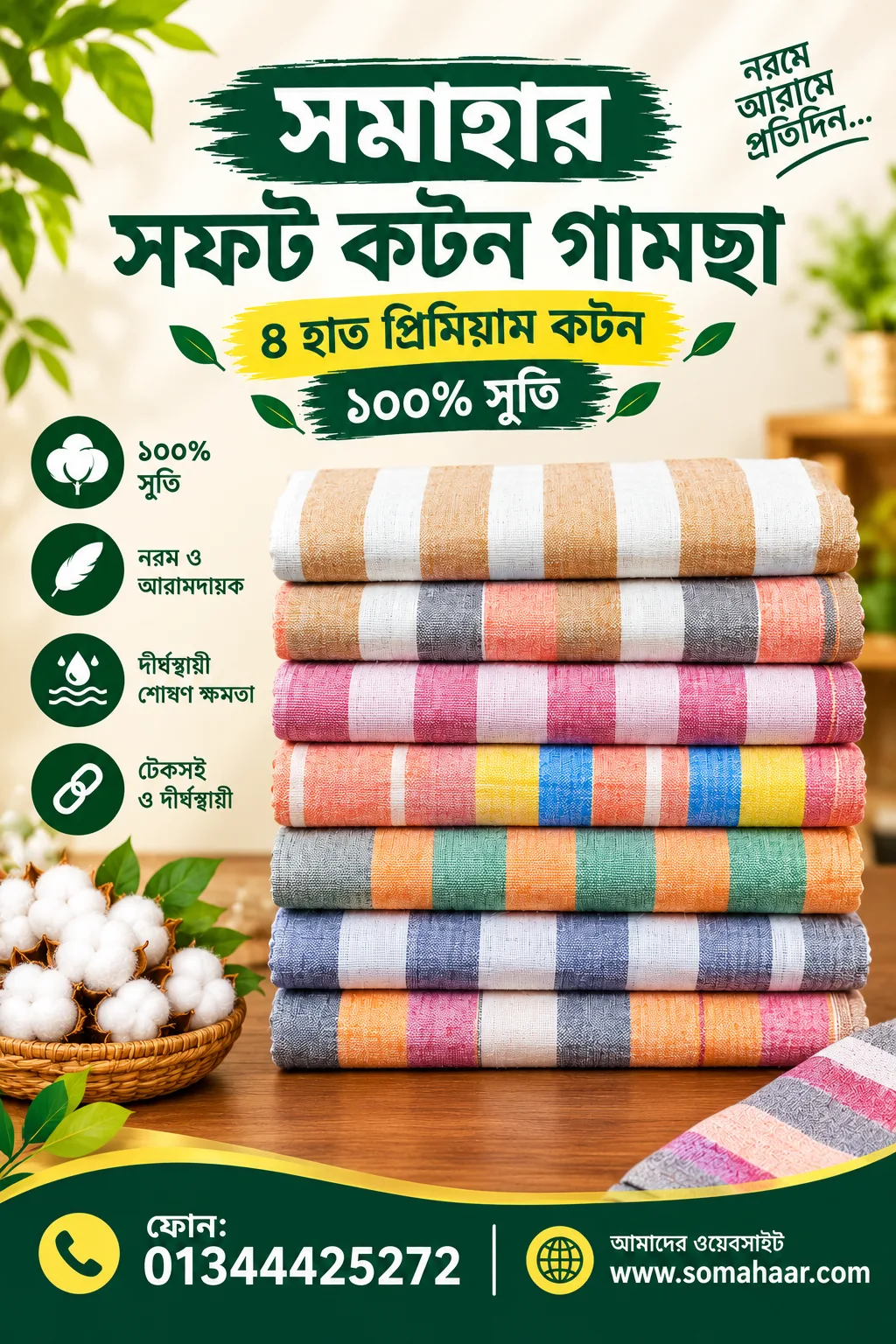 ৪ হাত ১০০% সফট কটন গামছা